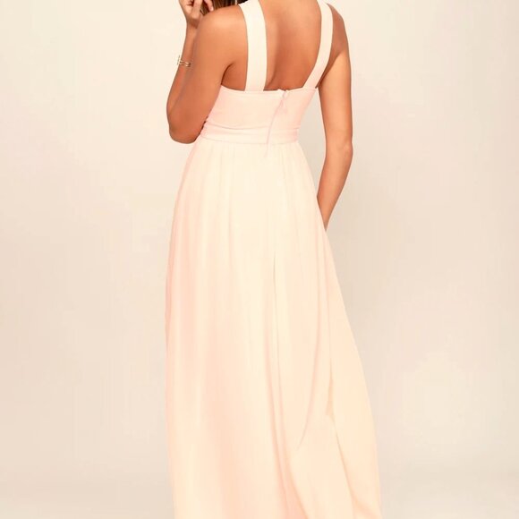 Lulus Air of Romance Peach Georgette Halter Bodice Lined Maxi Formal Gown Small - Picture 5 of 8